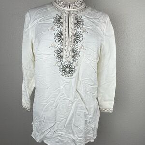 JH Collectibles Linen Blend Half Button Down Tunic Size M EUC